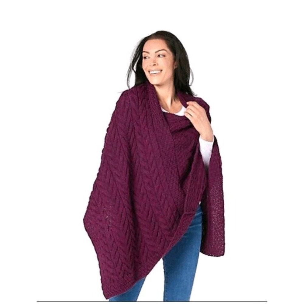 NEW Kilronan Knitwear Merino Wool Cable Knit Poncho CAPE Shawl Sweater Size XL